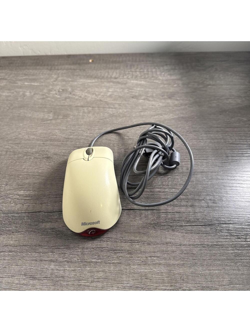 Vintage Microsoft Wheel Mouse Optical 1.1A Wired USB PS/2 Compatible Beige Gray